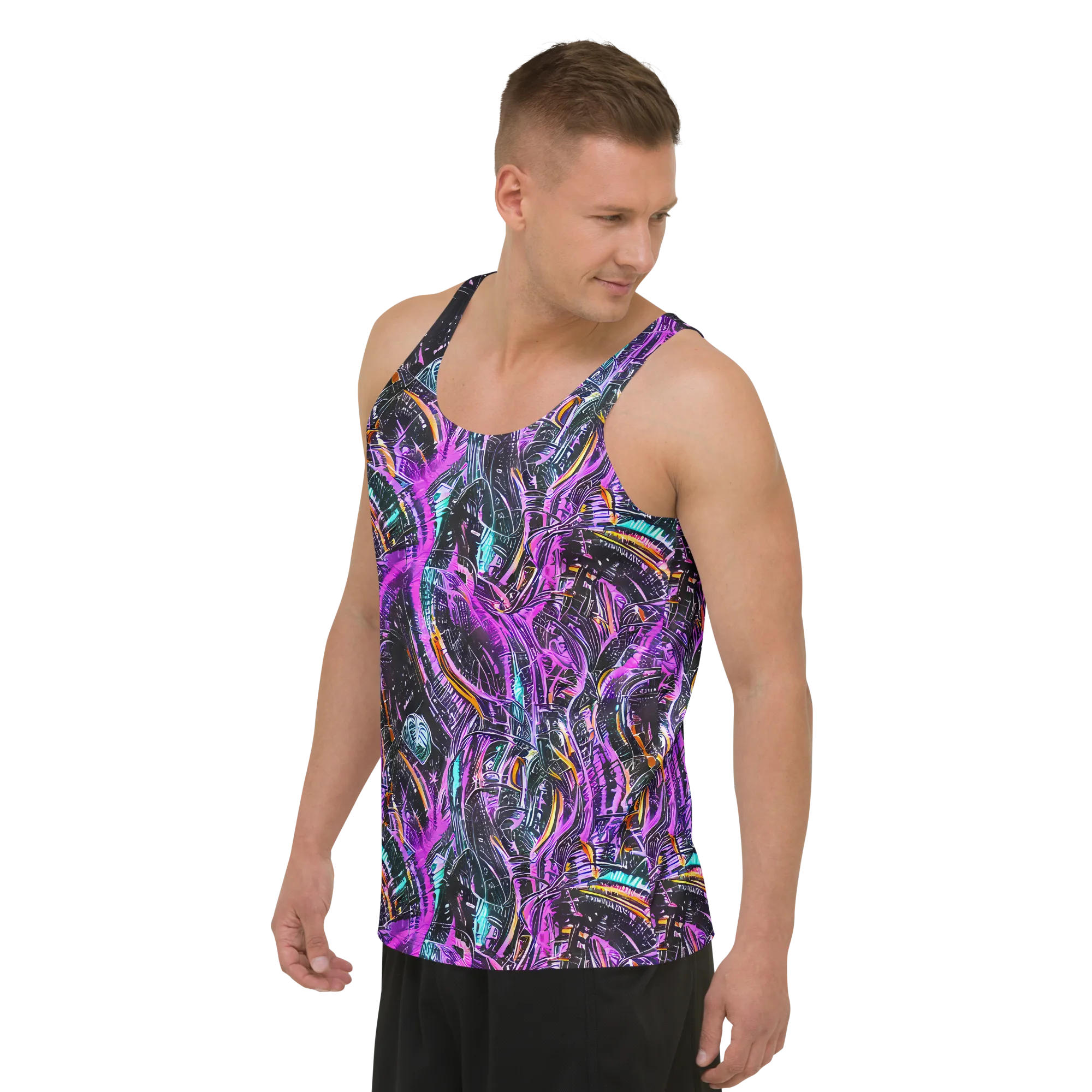 Prismatic Machine on Men's Tank Top — Left Front