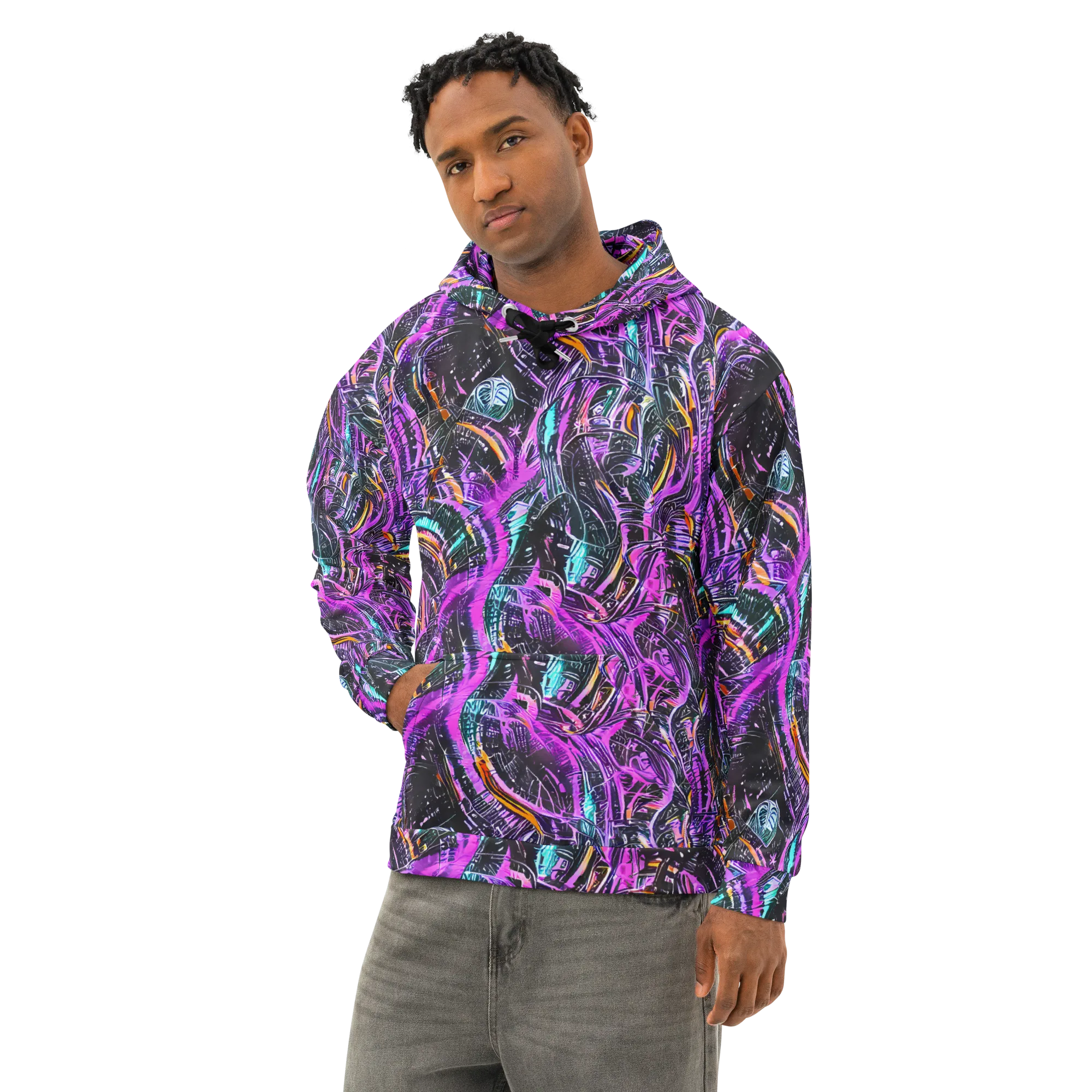 Prismatic Machine on Cotton Hoodie — Left Front