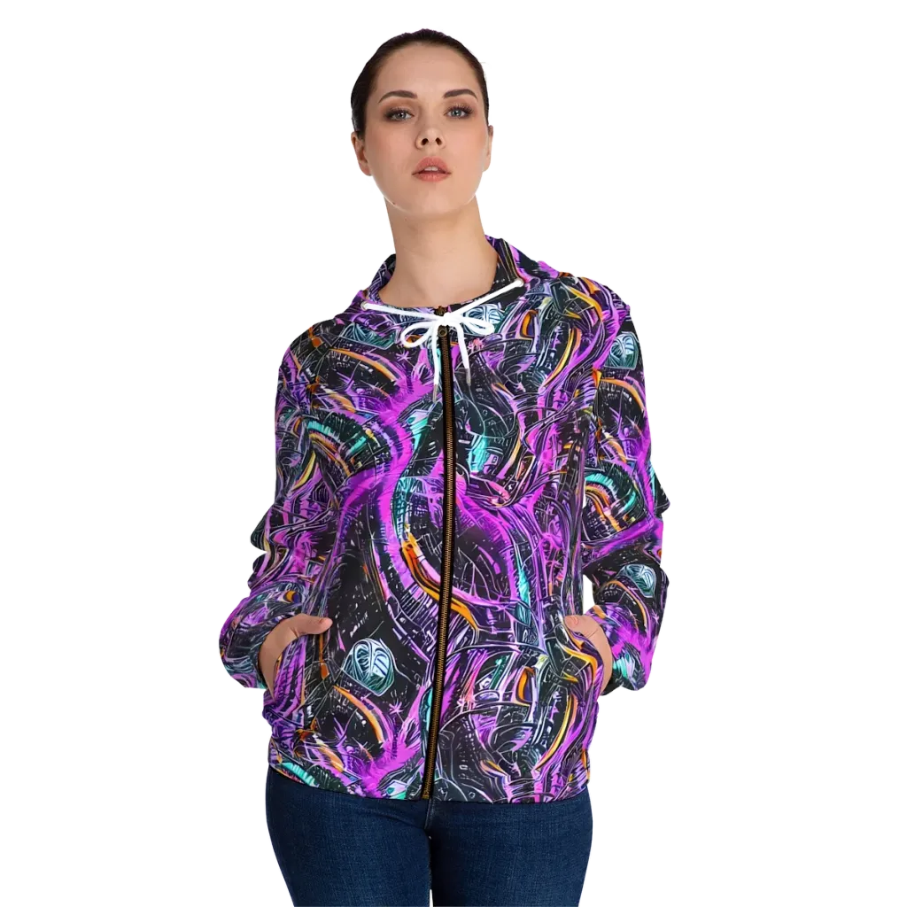 Prismatic Machine on Women's Full-Zip Hoodie — Front On Person