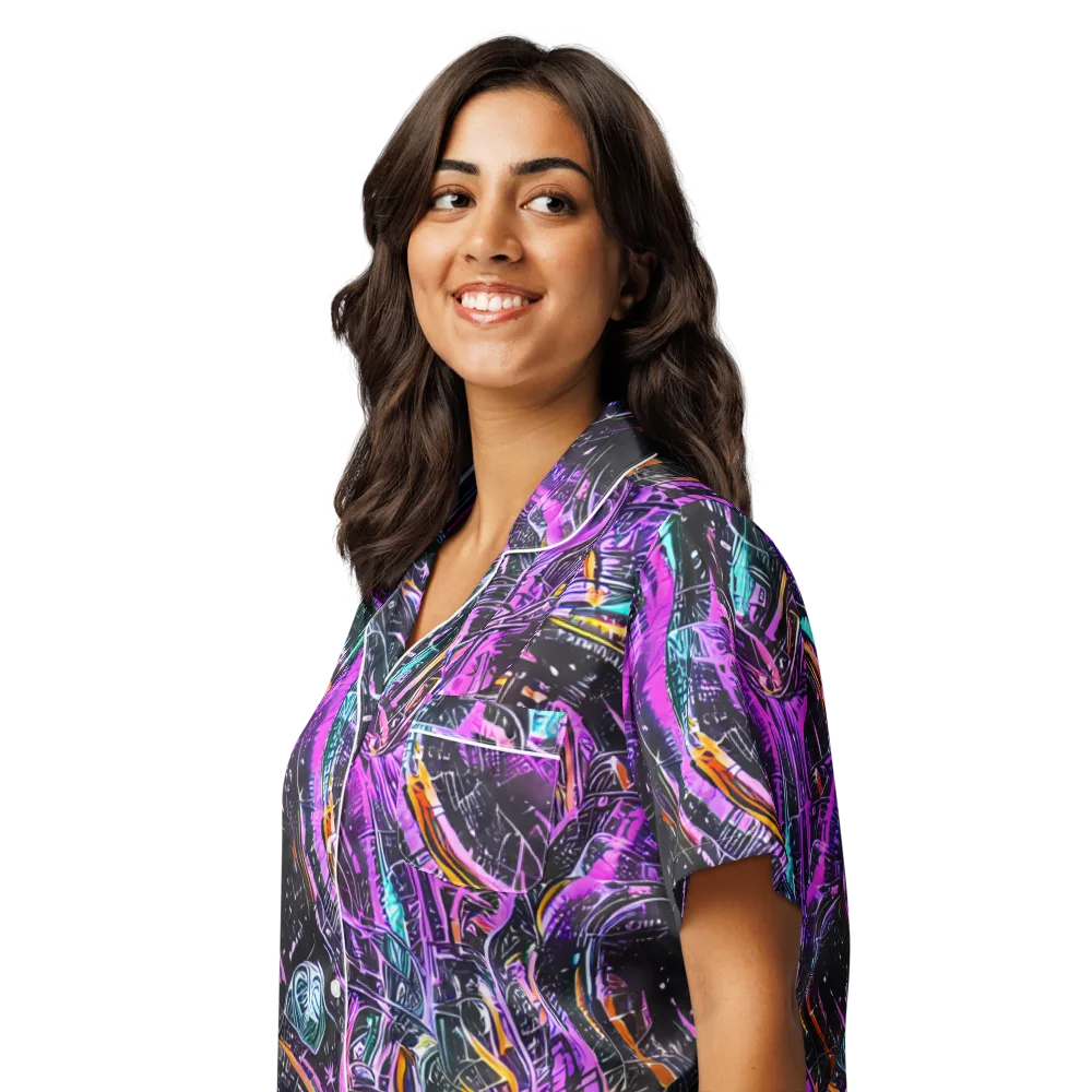 Prismatic Machine on Women's Short Sleeve Pajama Top — Left Front