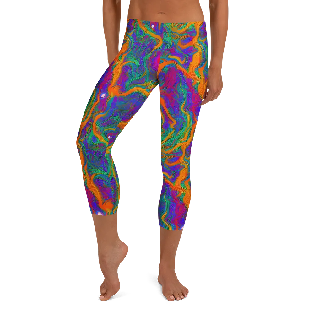 Neon Terrain on Capri Leggings — Front