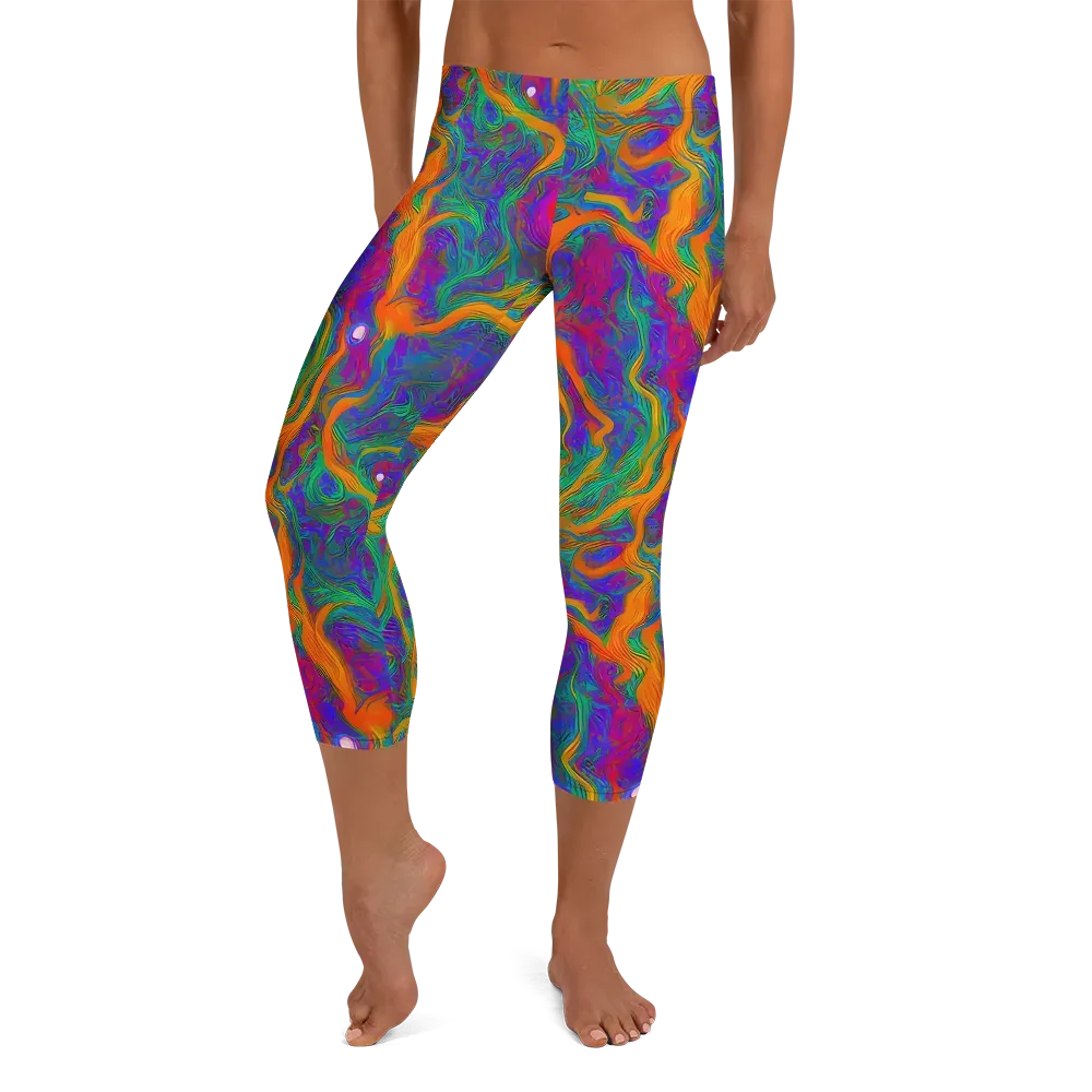 Neon Terrain on Capri Leggings — Front