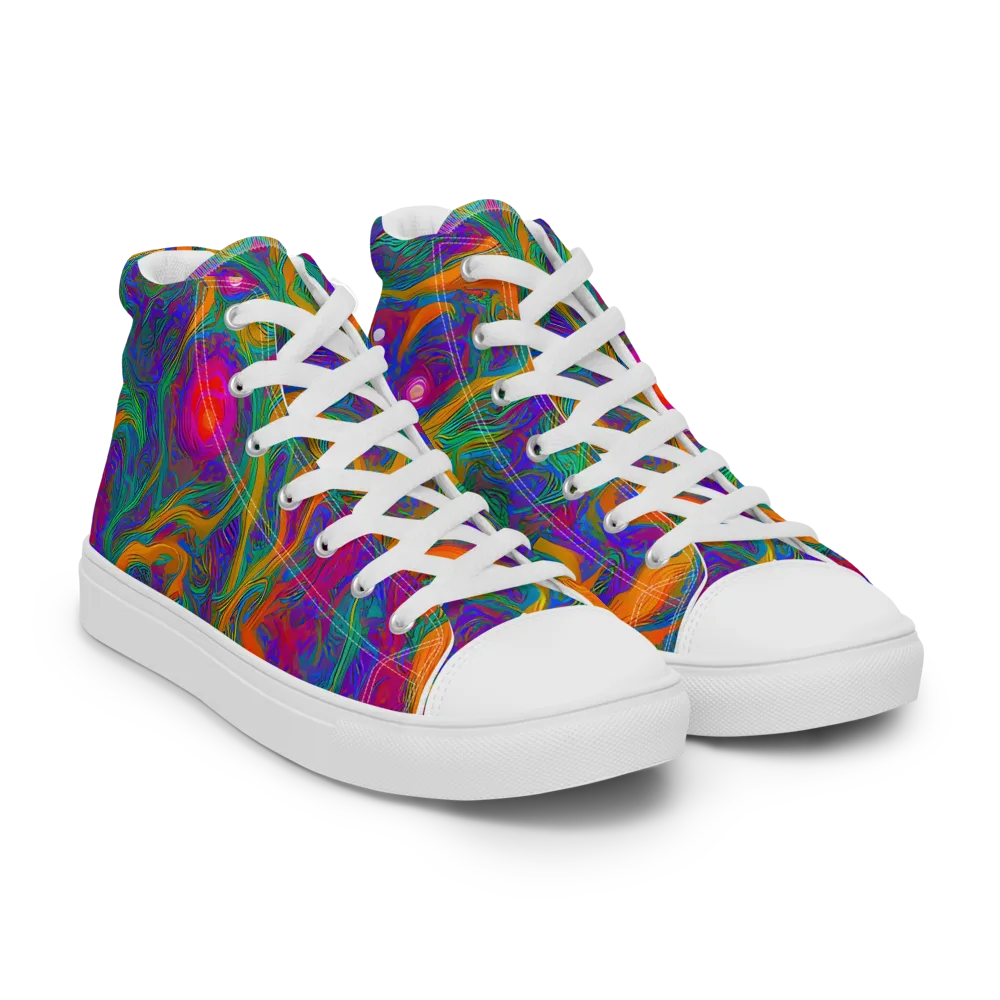 Neon Terrain on Men's High Top Canvas Shoes — Right Front