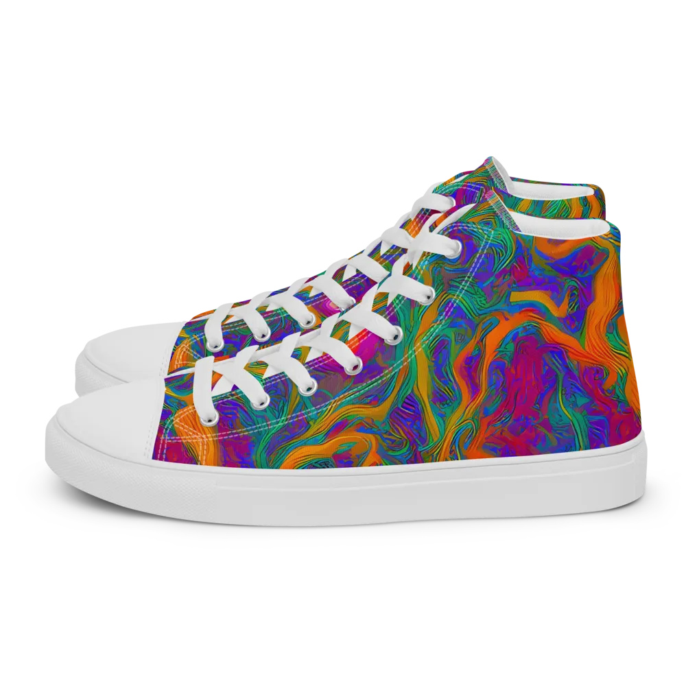 Neon Terrain on Men's High Top Canvas Shoes — Left
