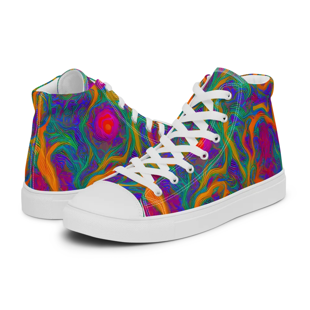 Neon Terrain on Men's High Top Canvas Shoes — Left