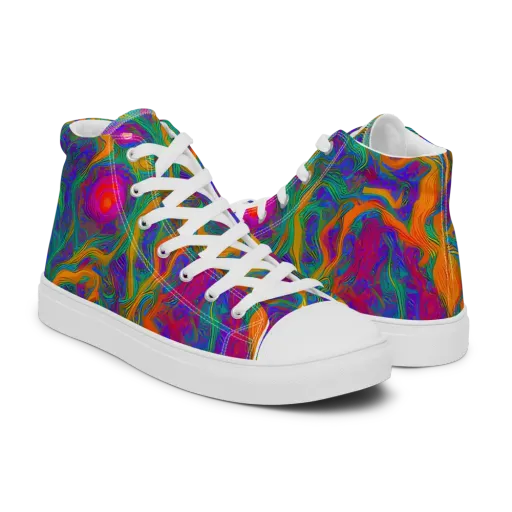 Neon Terrain on a Men's High Top Canvas Shoes