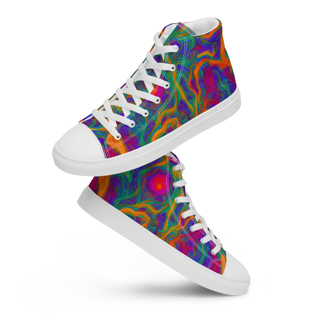 Neon Terrain on Men's High Top Canvas Shoes — Front
