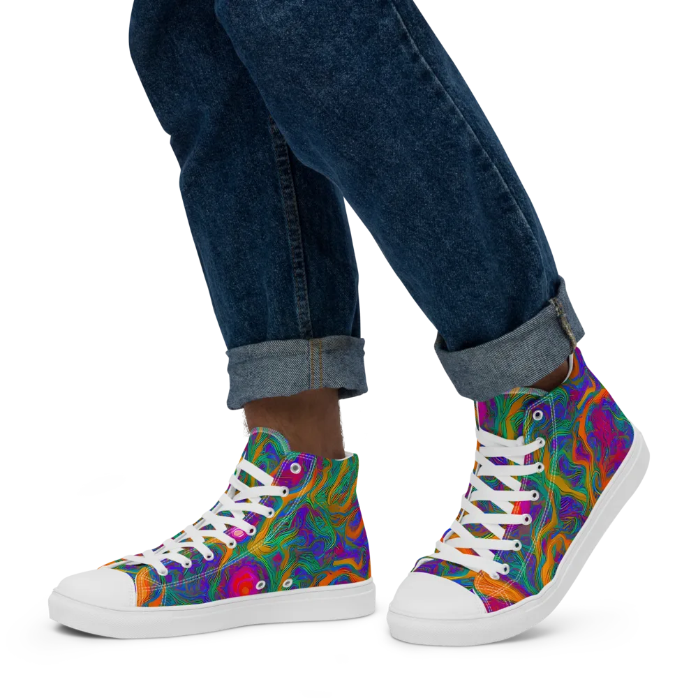 Neon Terrain on Men's High Top Canvas Shoes — Left