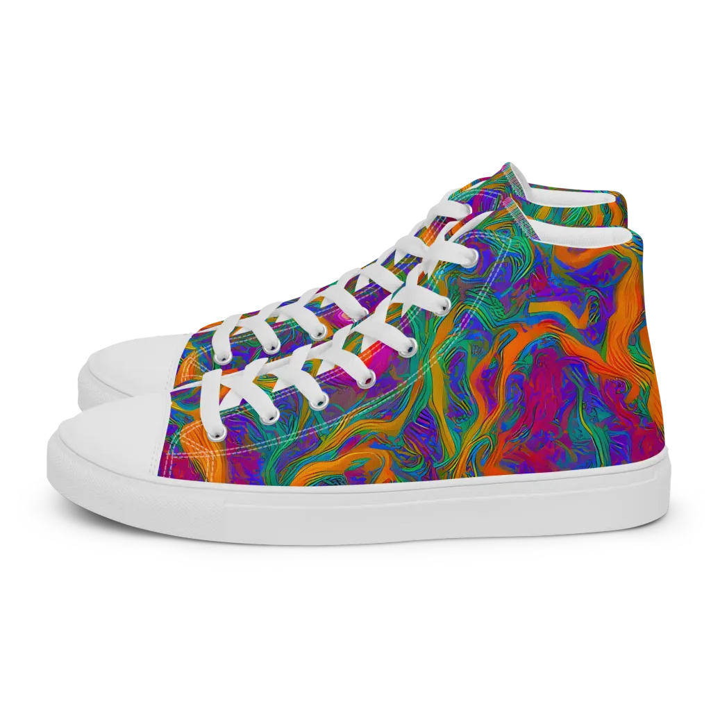 Neon Terrain on Women's High Top Canvas Shoes — Left