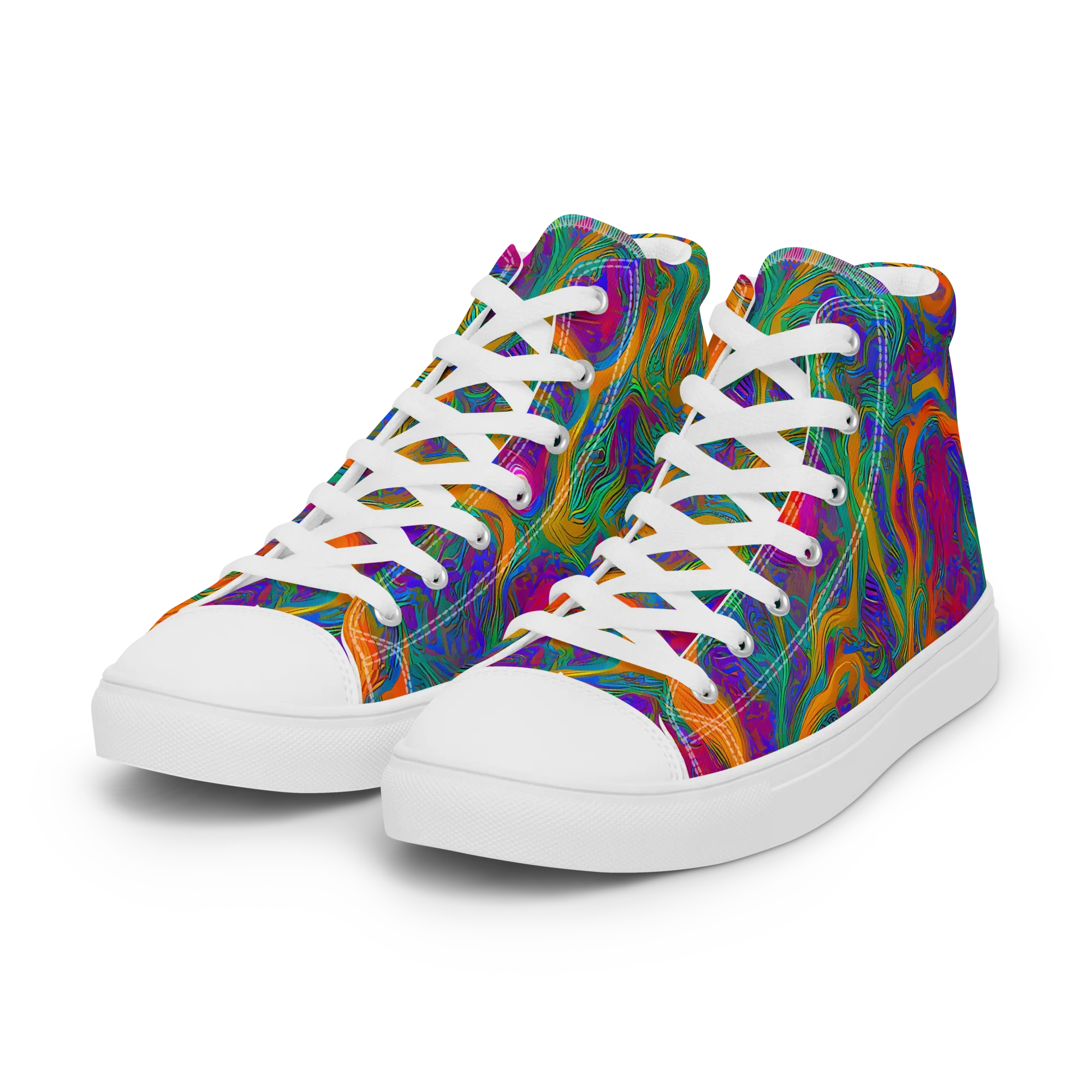 Neon Terrain on Women's High Top Canvas Shoes — Left Front