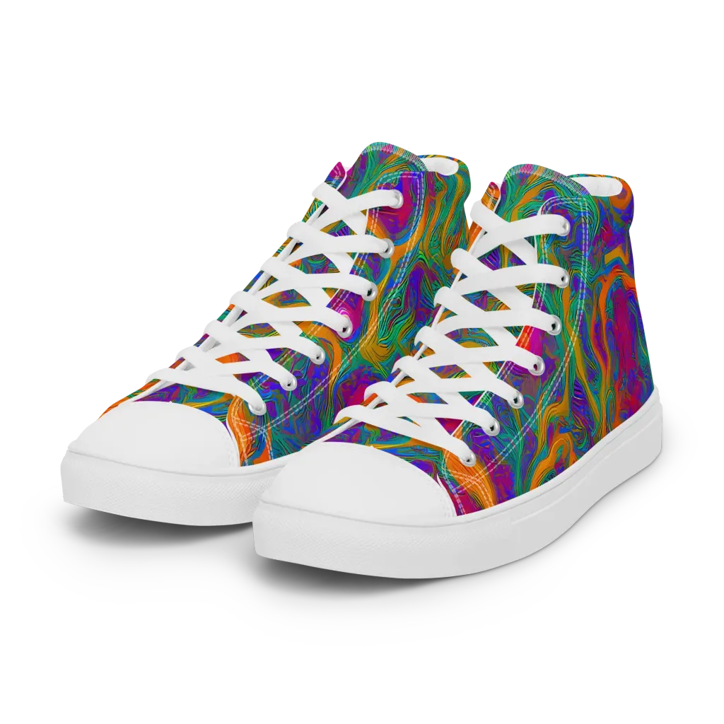 Neon Terrain on Women's High Top Canvas Shoes — Left Front