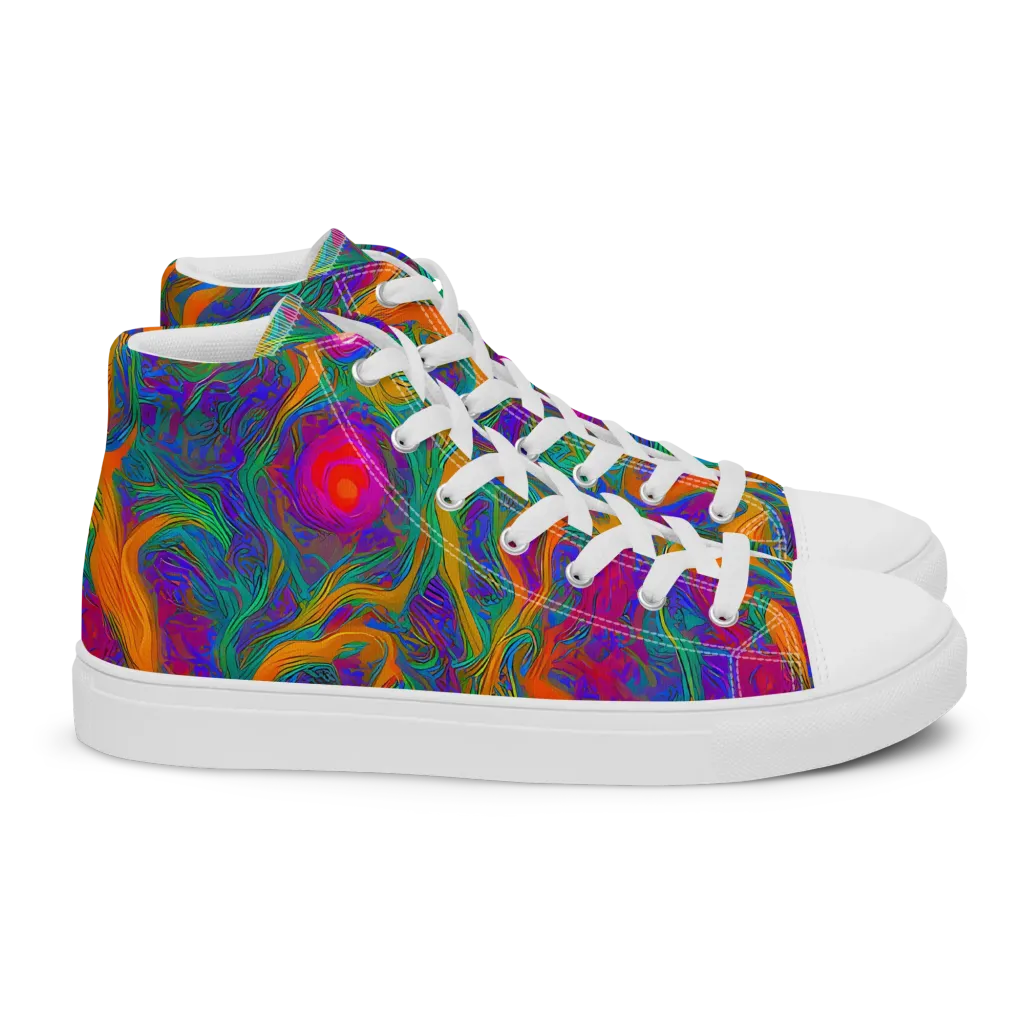 Neon Terrain on Women's High Top Canvas Shoes — Right