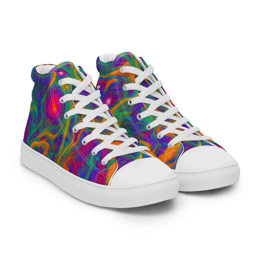 Neon Terrain on Women's High Top Canvas Shoes — Right Front