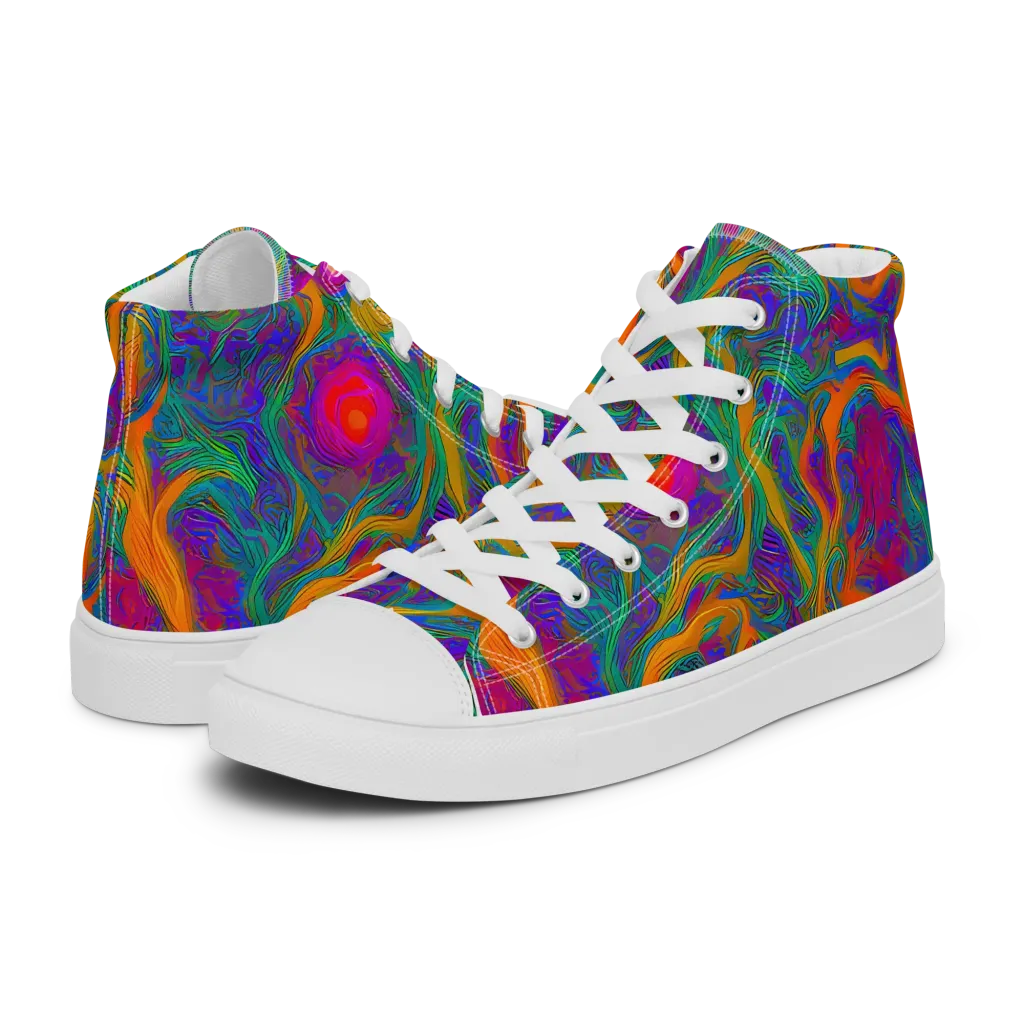 Neon Terrain on Women's High Top Canvas Shoes — Left