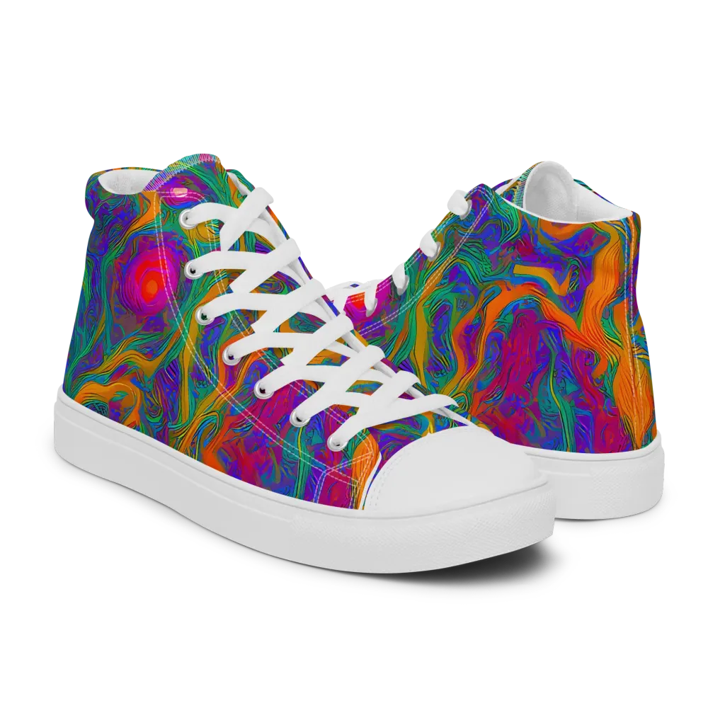 Neon Terrain on Women's High Top Canvas Shoes — Right