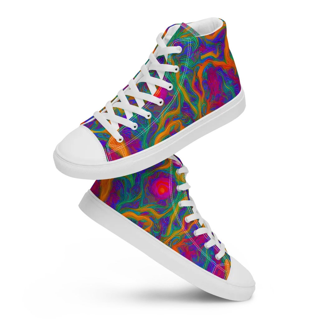 Neon Terrain on Women's High Top Canvas Shoes — Front