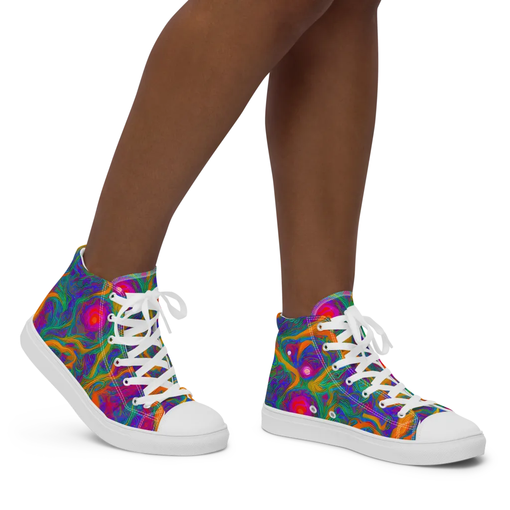 Neon Terrain on Women's High Top Canvas Shoes — Right