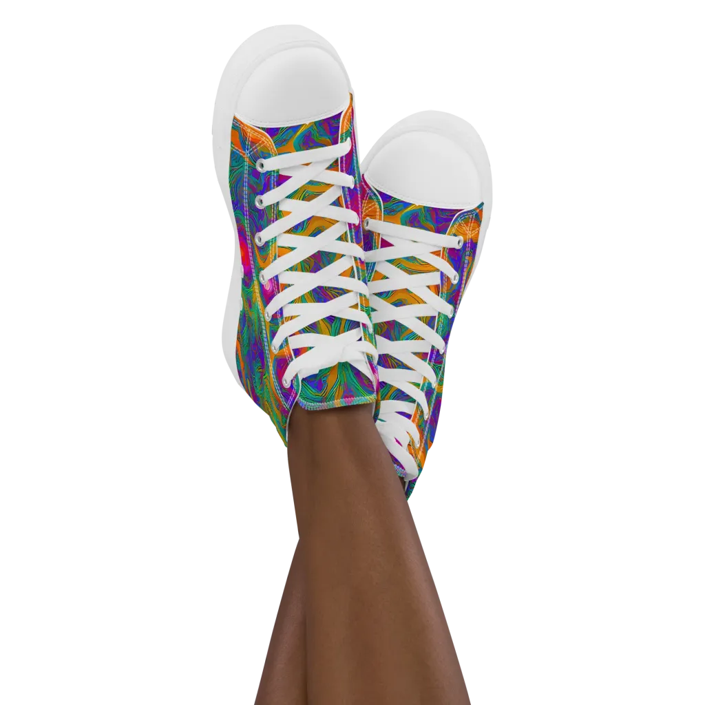 Neon Terrain on Women's High Top Canvas Shoes — Front