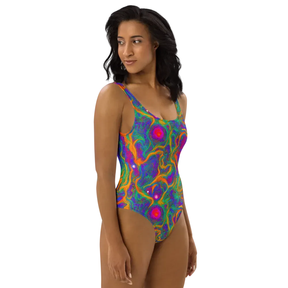 Neon Terrain on One-Piece Swimsuit — Right