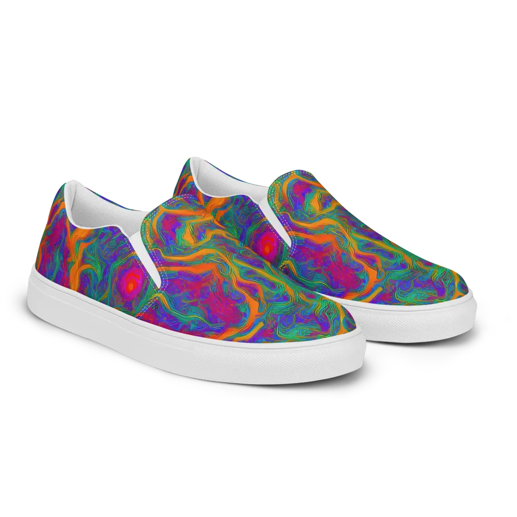 Neon Terrain on Women's Slip-On Canvas Shoes — Right Front