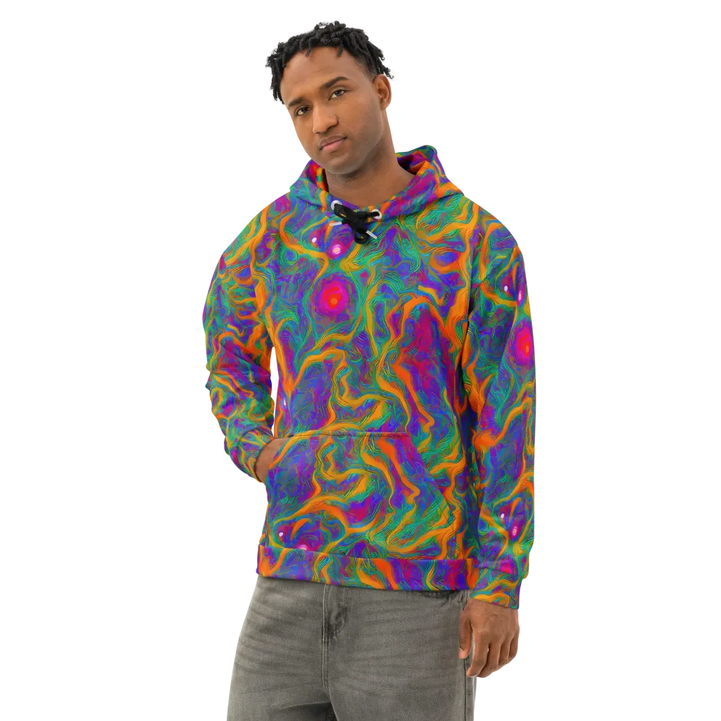 Neon Terrain on Cotton Hoodie — Left Front