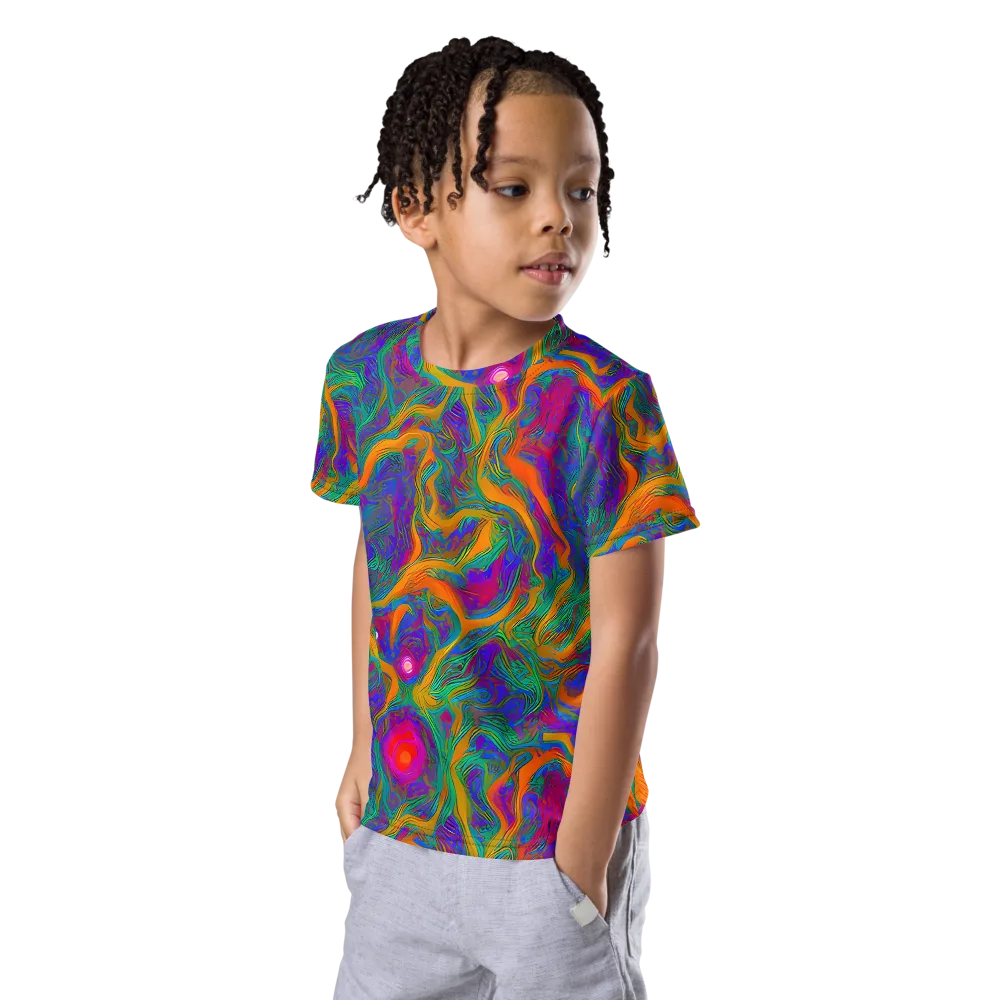 Neon Terrain on Kids Crew Neck T-Shirt — Left Front