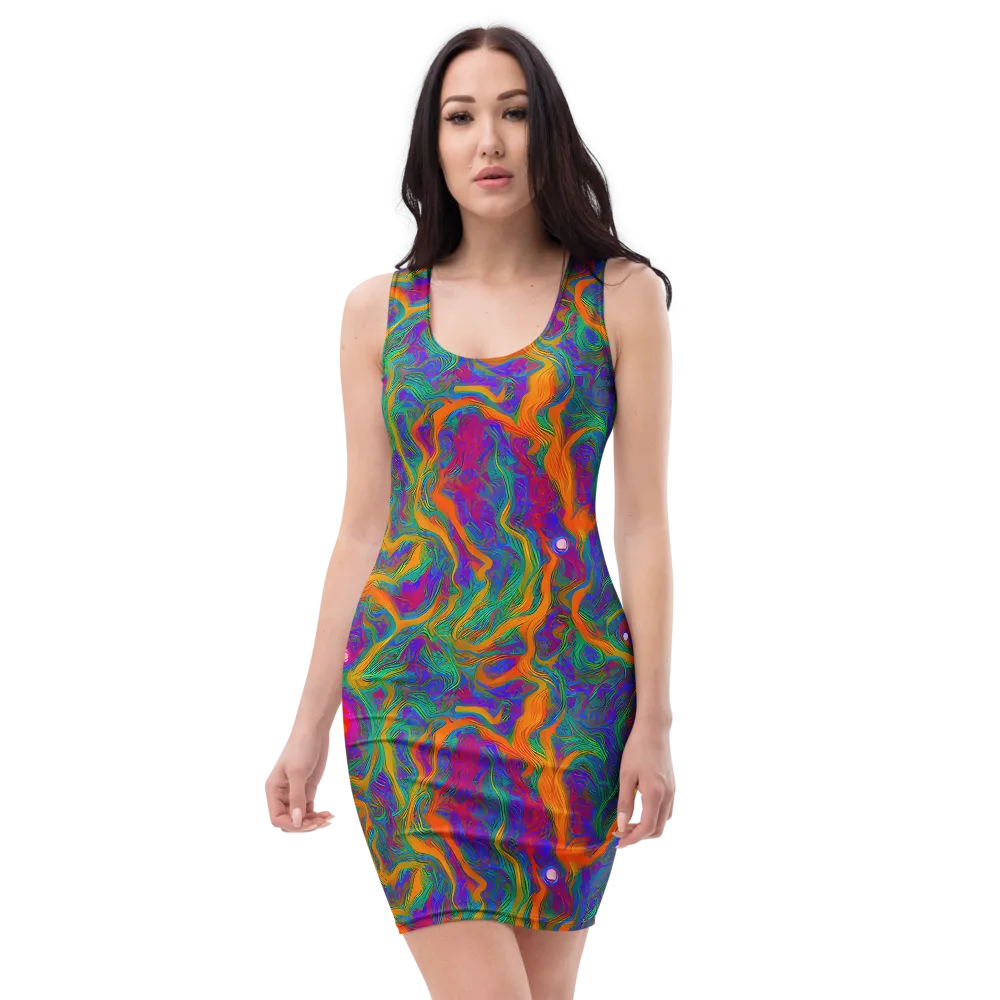 Neon Terrain on Bodycon Dress — Front