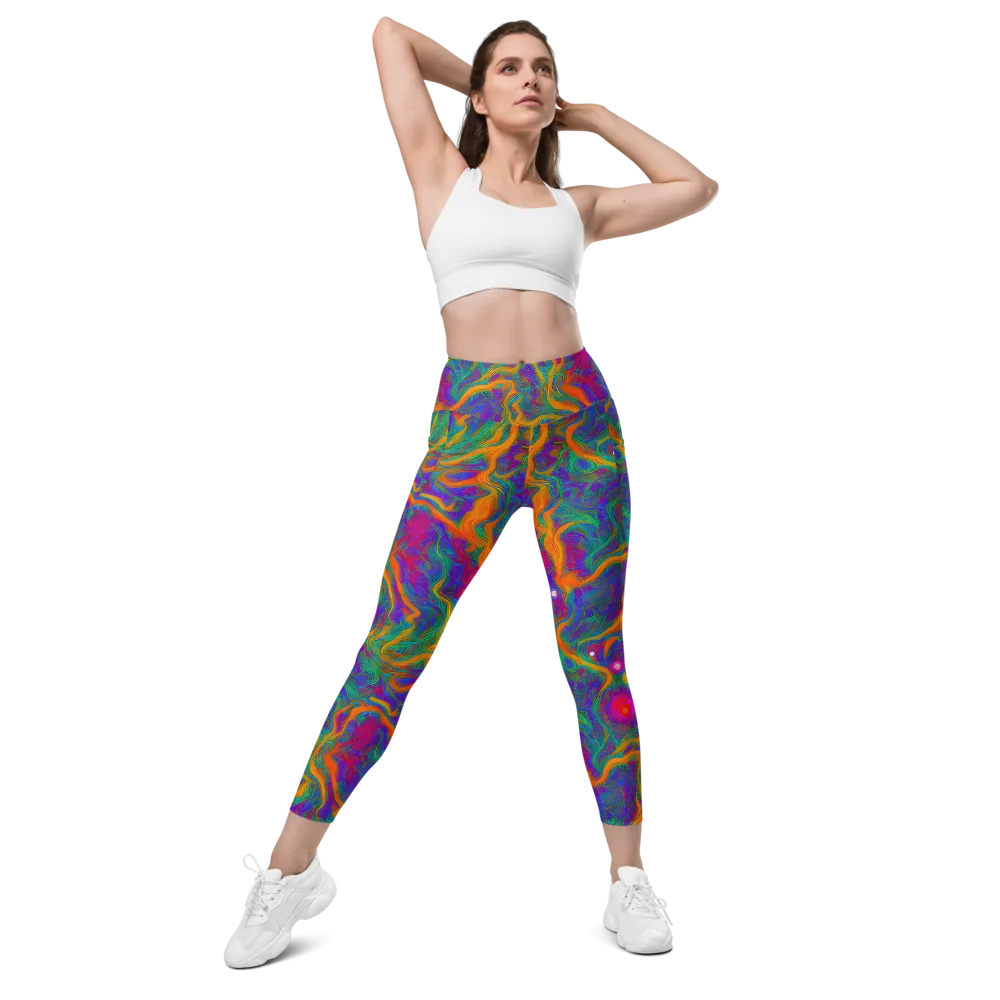 Neon Terrain on Leggings with Pockets — Front
