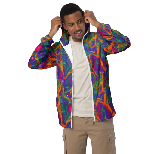Neon Terrain on a Men's Windbreaker