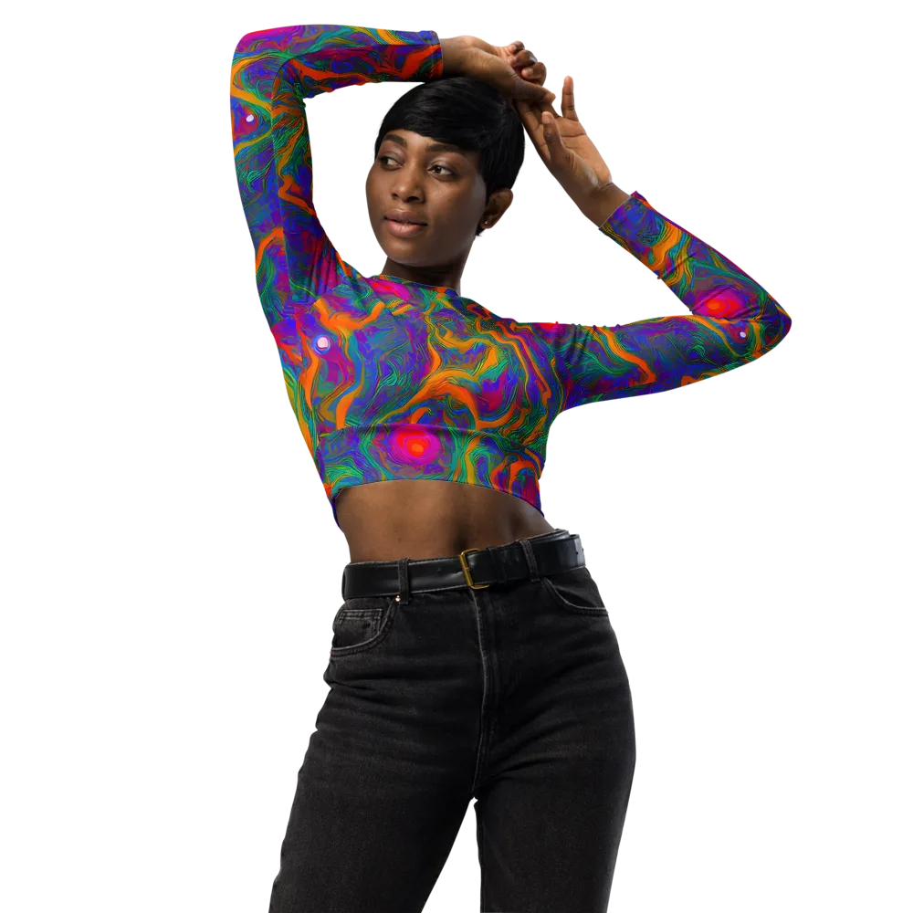 Neon Terrain on Long Sleeve Crop Top — Front