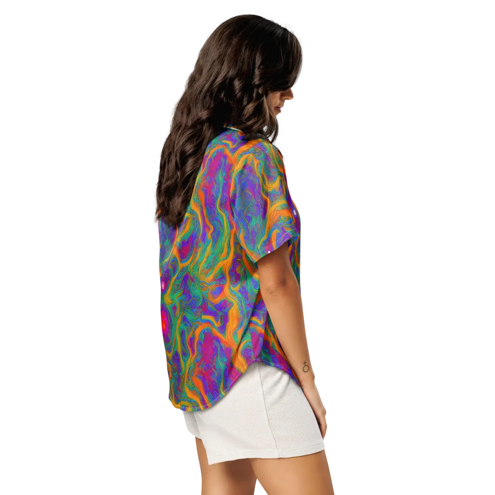 Neon Terrain on Women's Short Sleeve Pajama Top — Right Back
