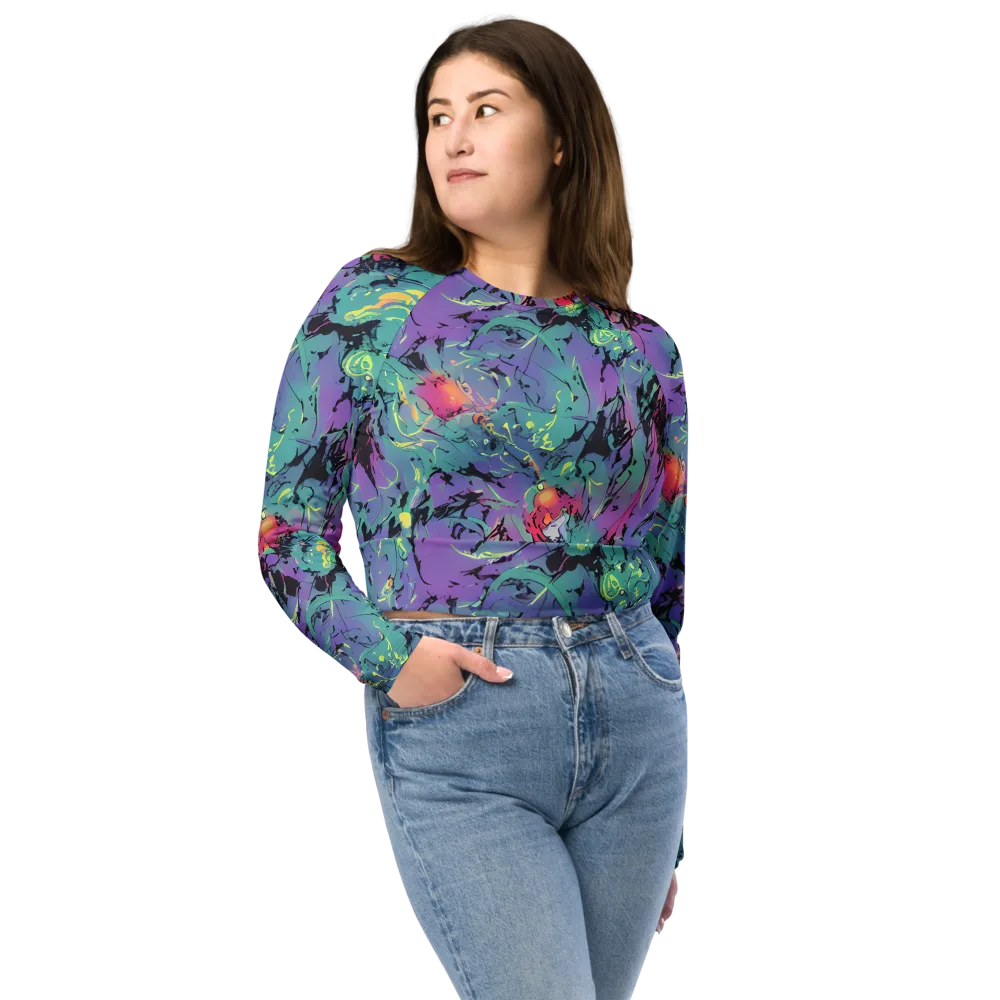 Dreamwave Flux on Long Sleeve Crop Top — Front