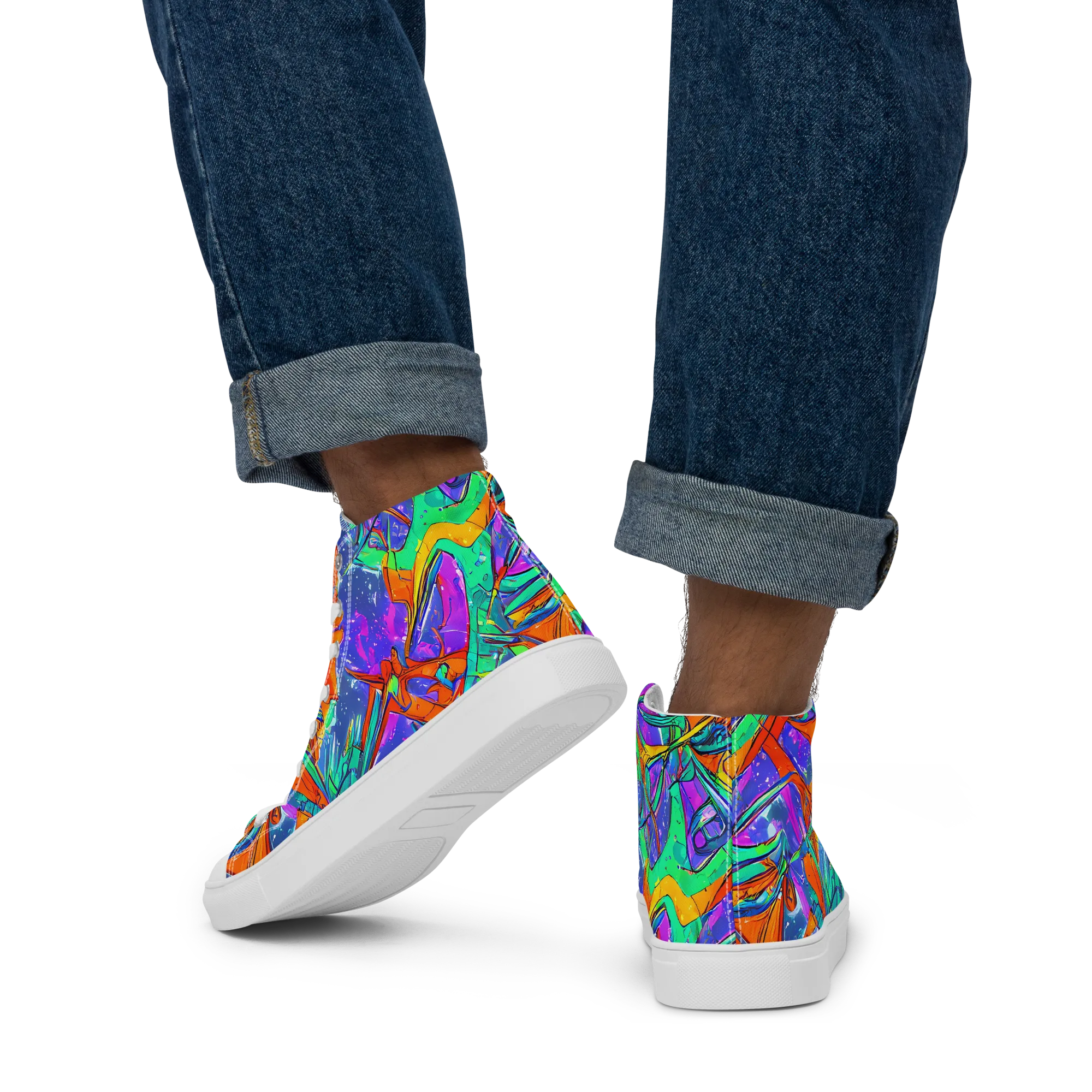 Hypercolor Splash on Men's High Top Canvas Shoes — Back