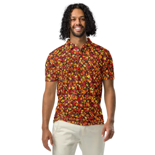 Maple Inferno on a Men's Slim Fit Polo Shirt