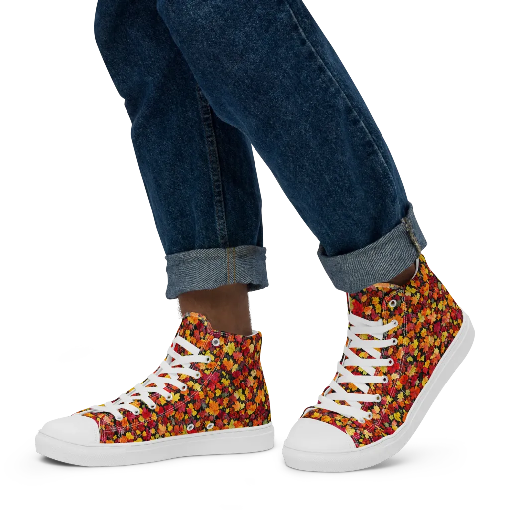 Maple Inferno on Men's High Top Canvas Shoes — Left