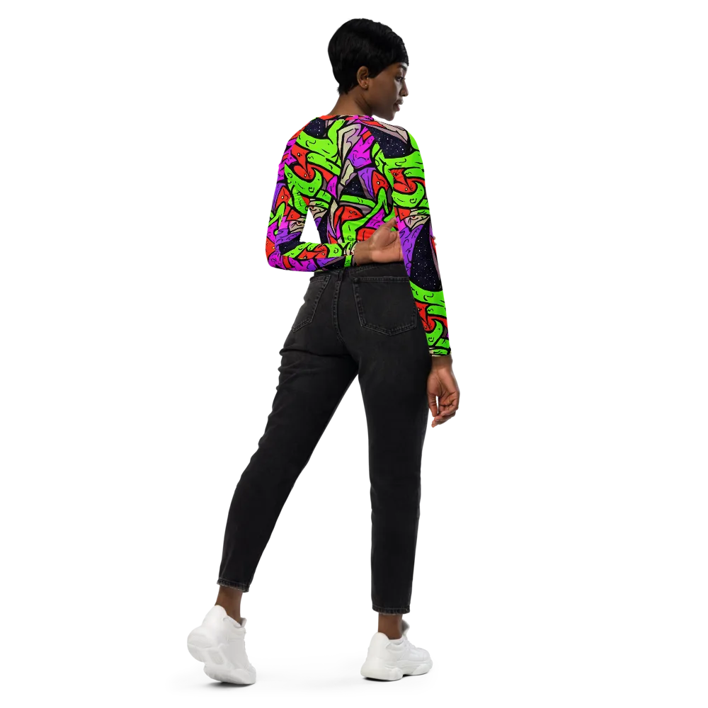 Luminous Depths on Long Sleeve Crop Top — Right Back