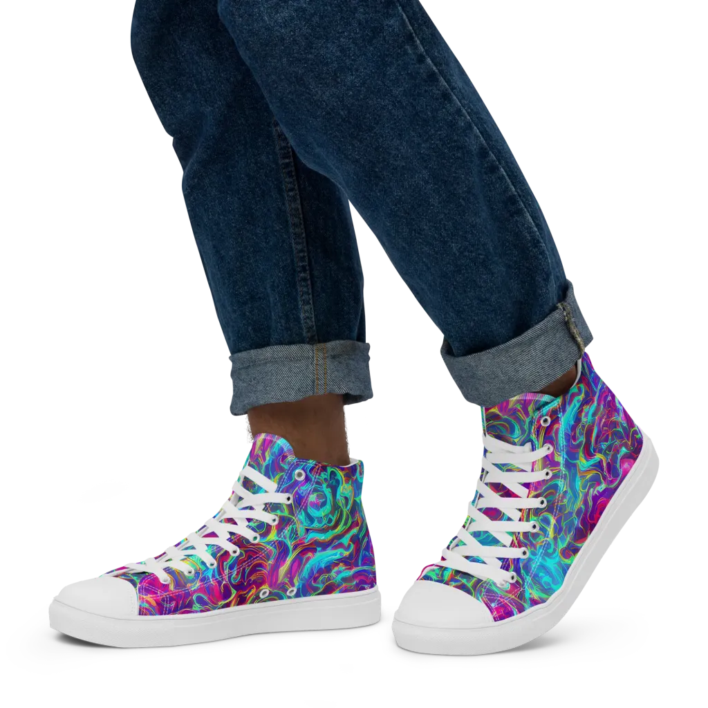 Surreal Riptide on Men's High Top Canvas Shoes — Left