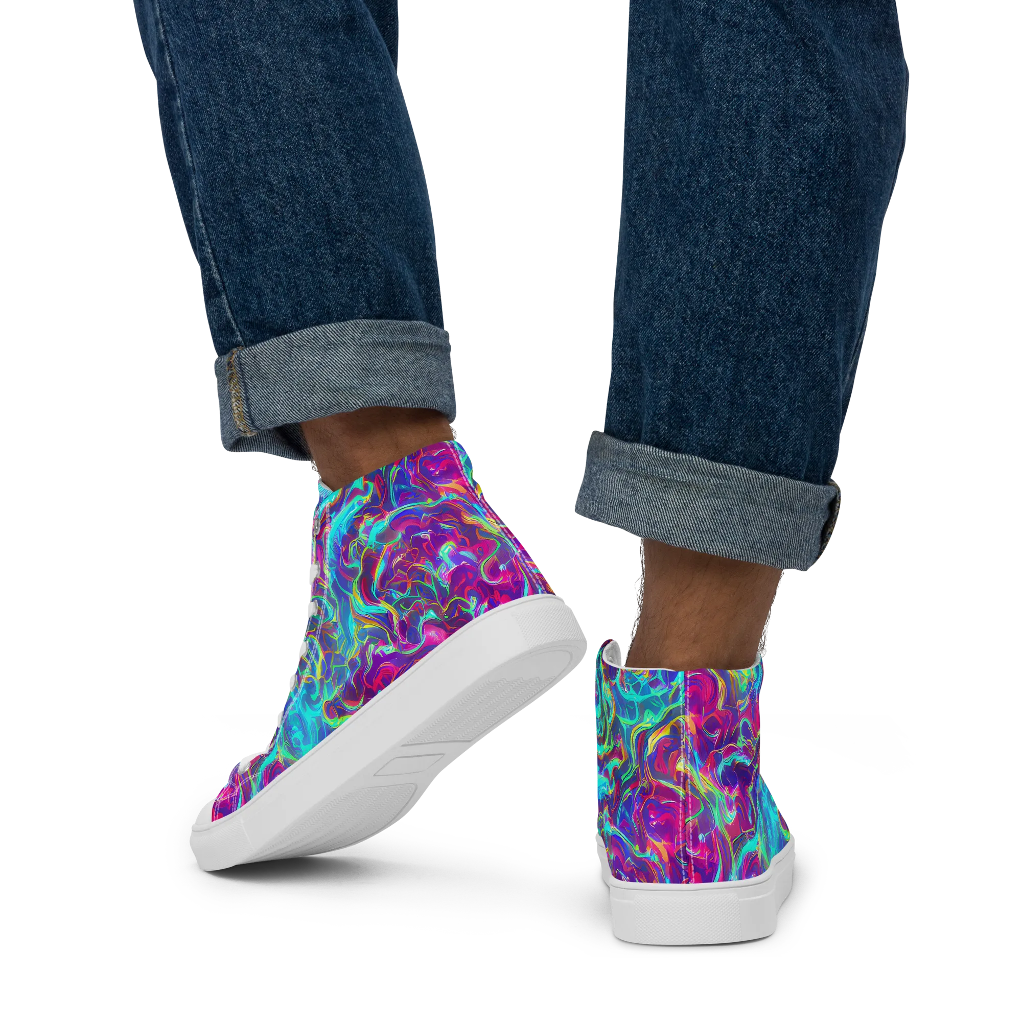 Surreal Riptide on Men's High Top Canvas Shoes — Back