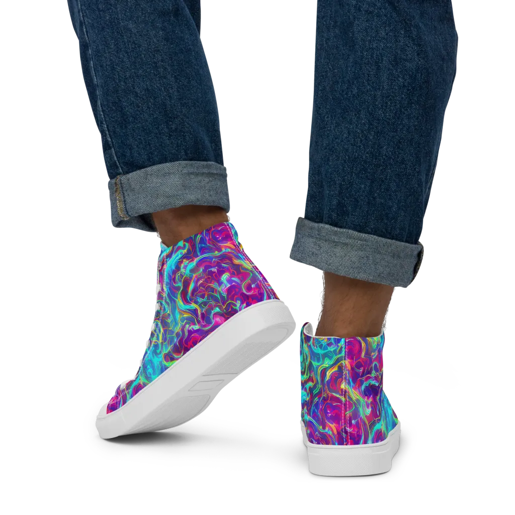 Surreal Riptide on Men's High Top Canvas Shoes — Back