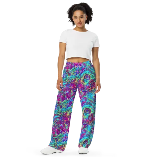 Surreal Riptide on a Wide-Leg Pants