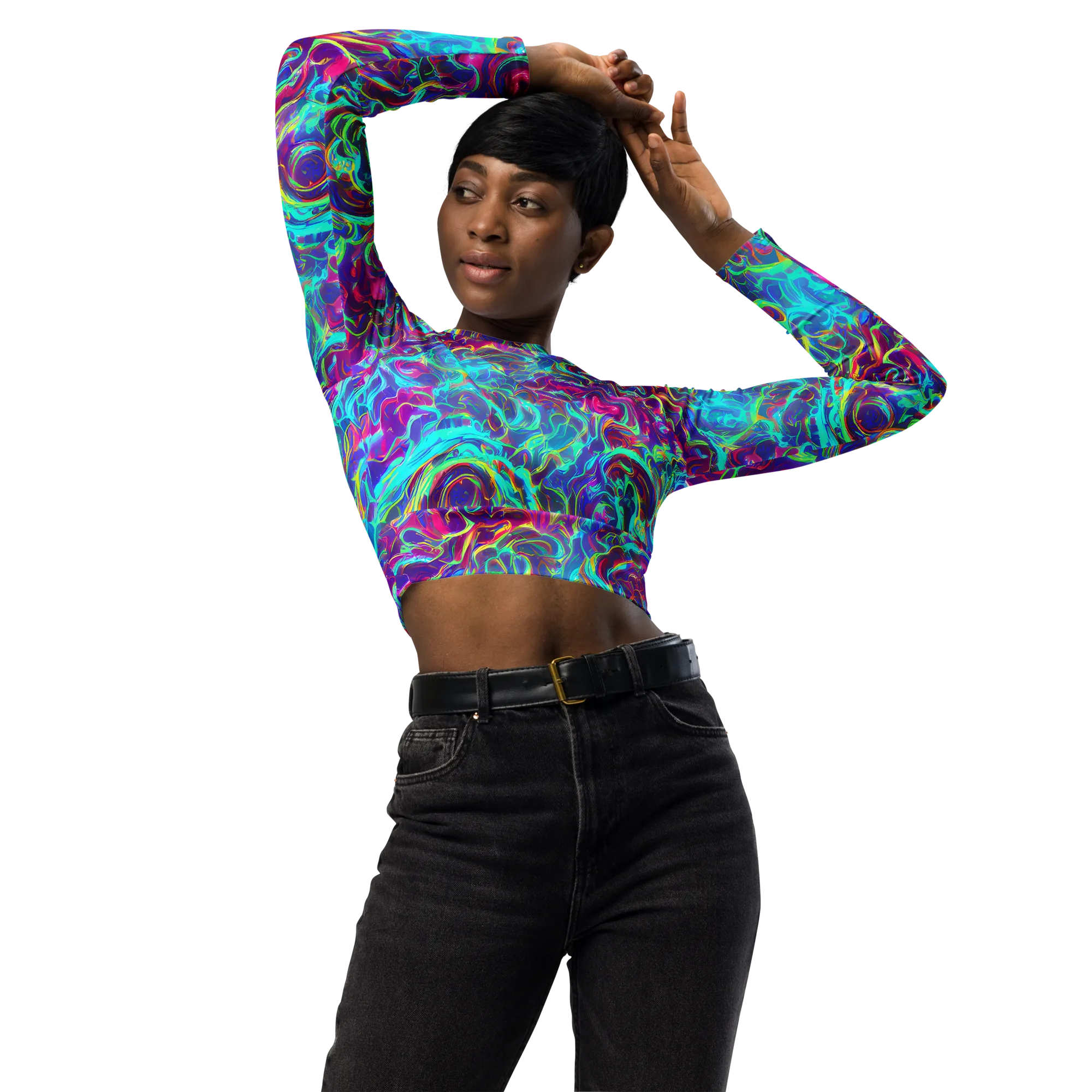 Surreal Riptide on Long Sleeve Crop Top — Front
