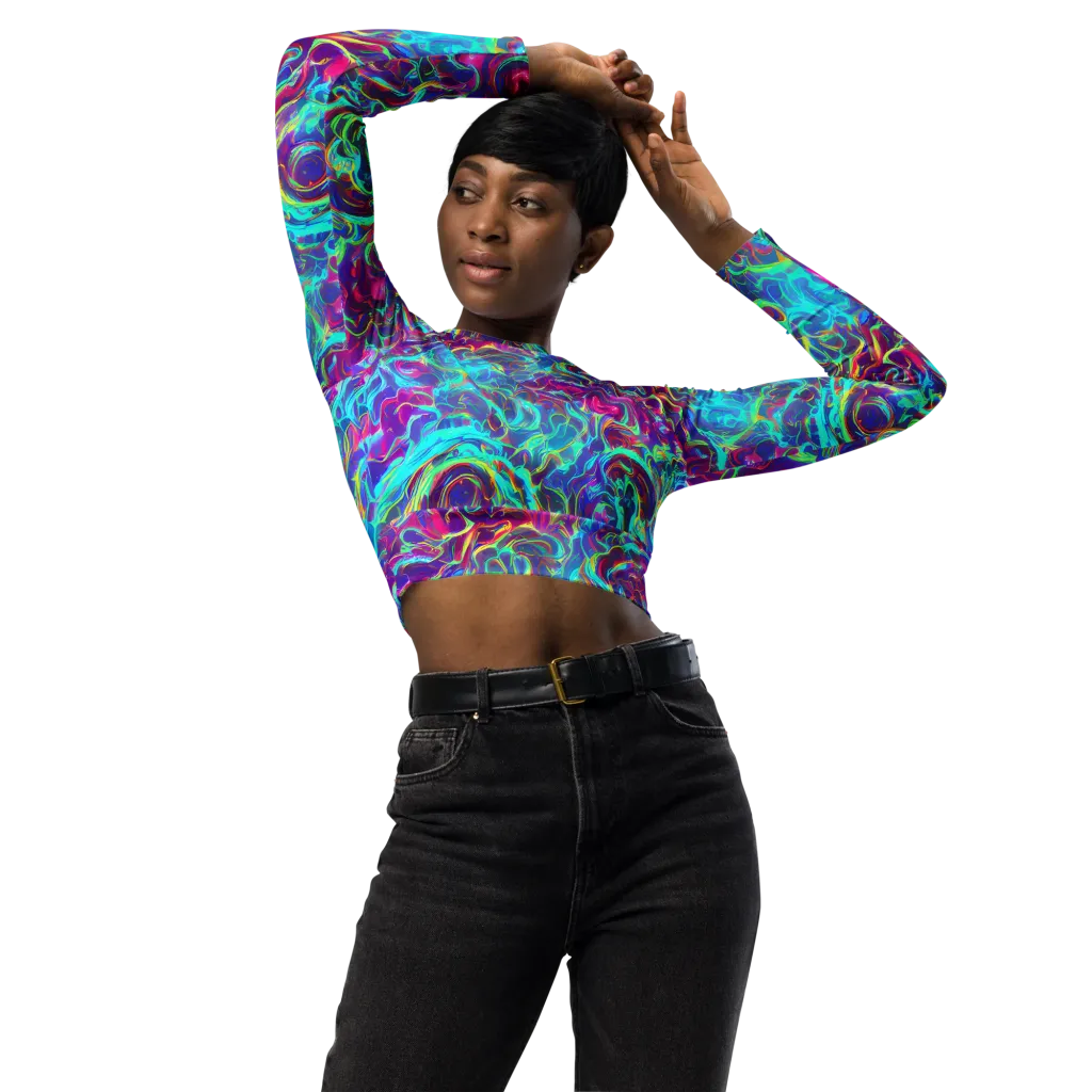 Surreal Riptide on Long Sleeve Crop Top — Front