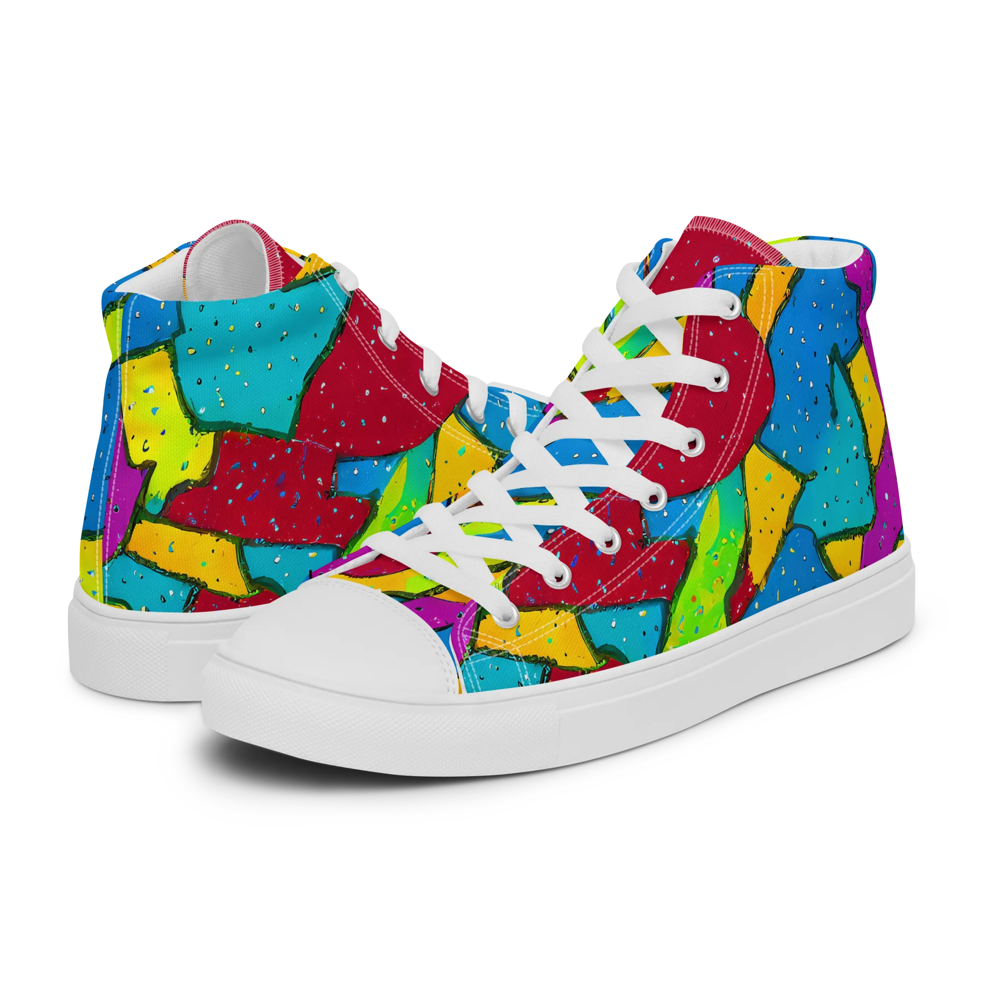 Pop Kaleidoscope on Men's High Top Canvas Shoes — Left