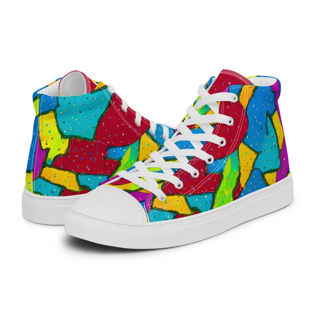 Pop Kaleidoscope on Men's High Top Canvas Shoes — Left