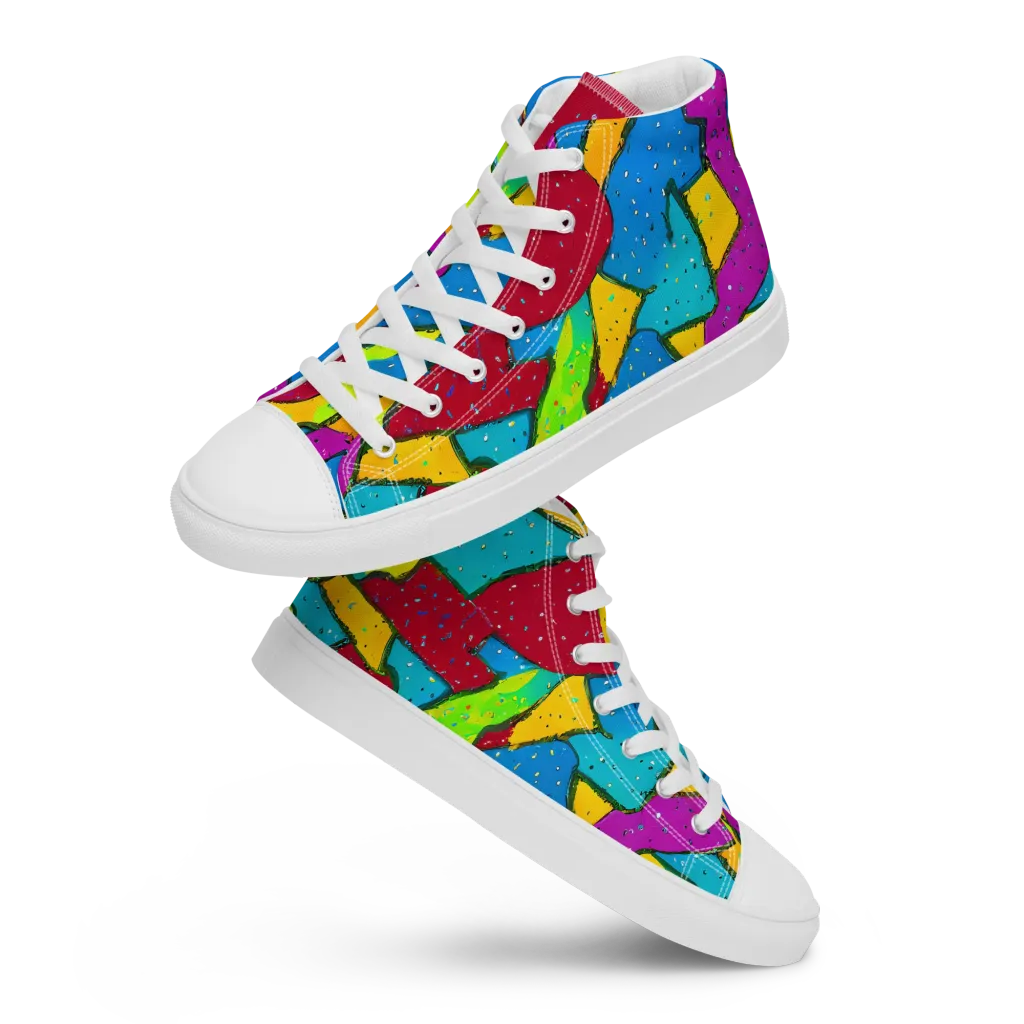 Pop Kaleidoscope on Men's High Top Canvas Shoes — Front