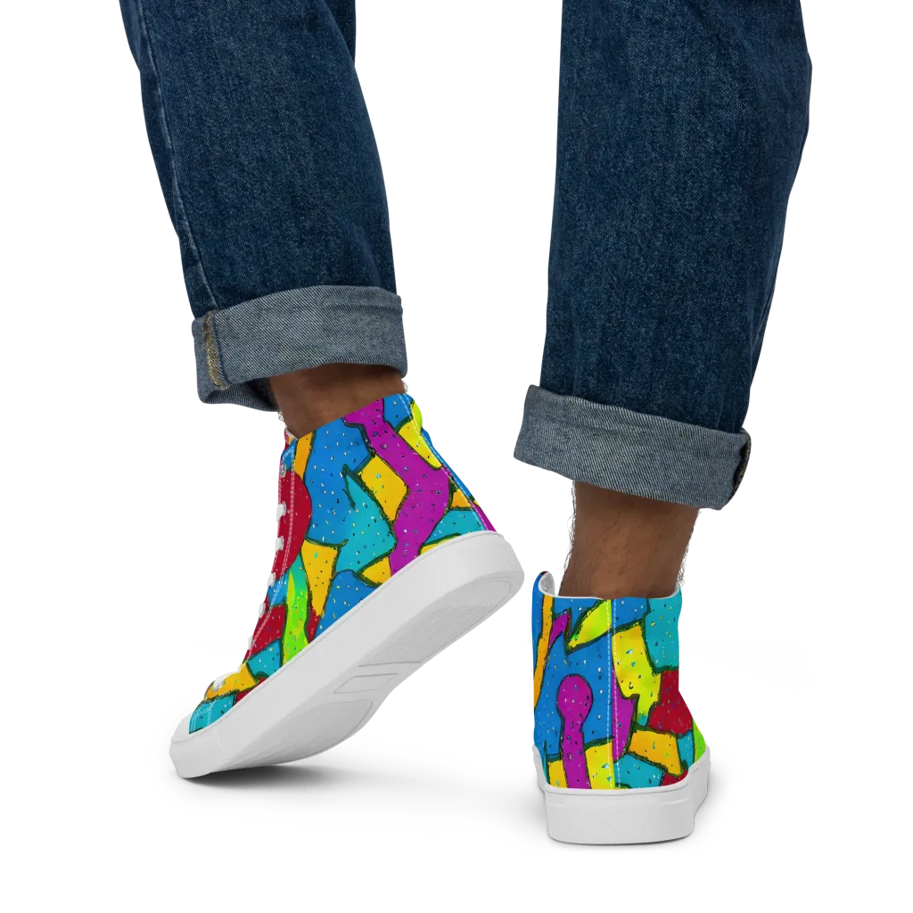 Pop Kaleidoscope on Men's High Top Canvas Shoes — Back
