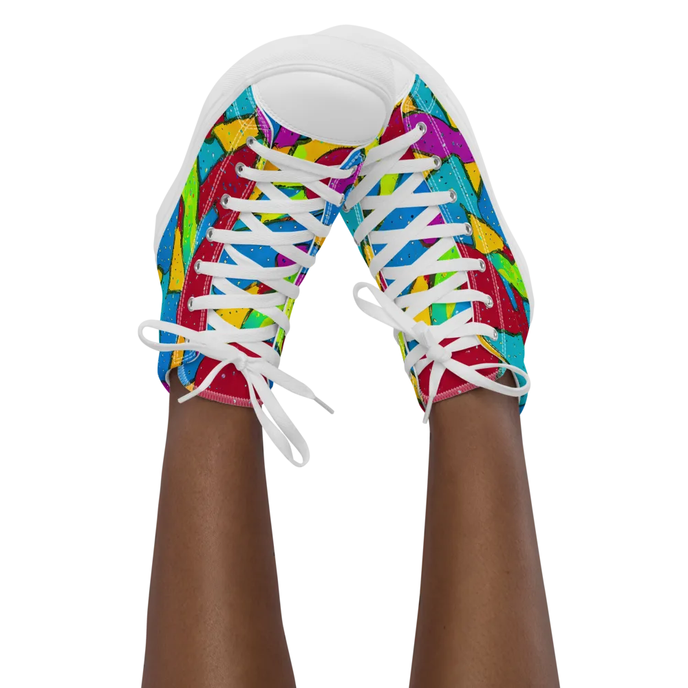 Pop Kaleidoscope on Women's High Top Canvas Shoes — Front
