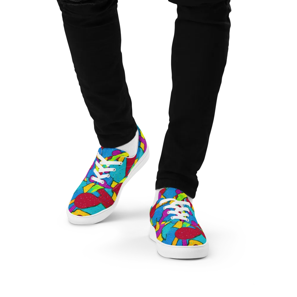 Pop Kaleidoscope on Men's Lace-Up Canvas Shoes — Front