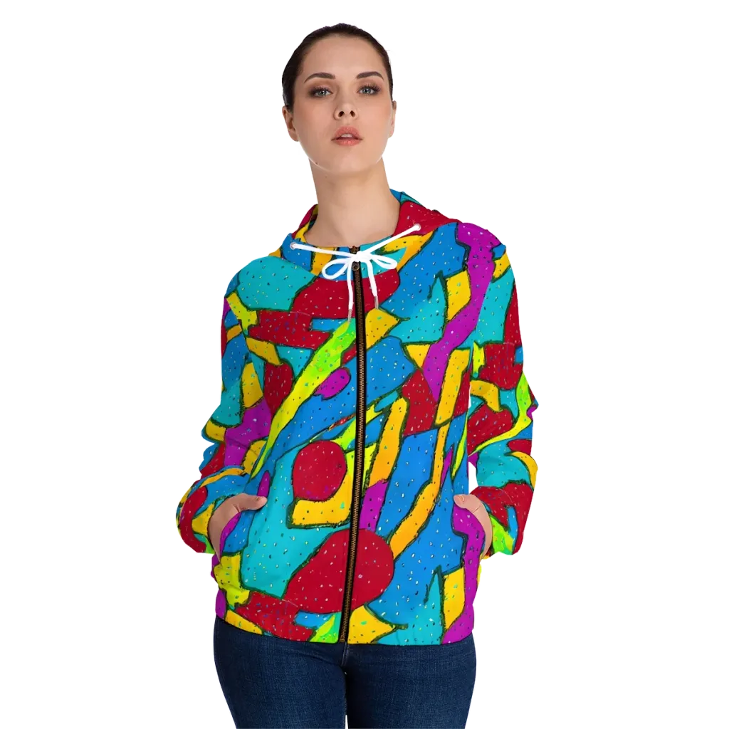 Pop Kaleidoscope on Women's Full-Zip Hoodie — Front On Person