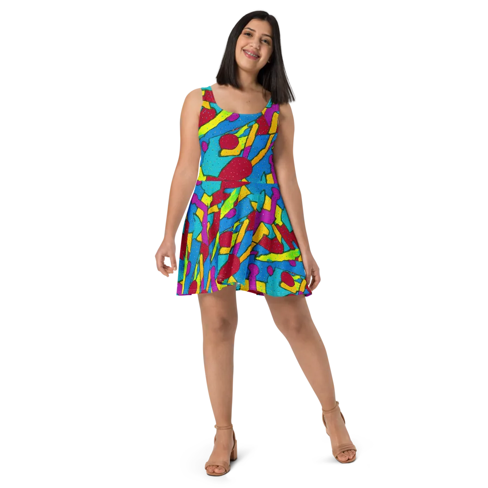 Pop Kaleidoscope on Skater Dress — Front